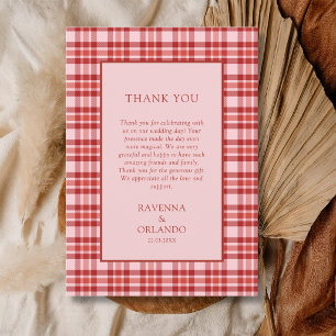 Vintage Red Pink Plaid Country Thank You Card