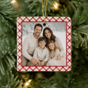Vintage Red Plaid Christmas Ceramic Ornament