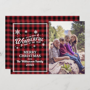 Vintage Red Plaid Christmas Photo Greeting Card