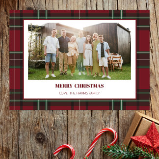Vintage Red Plaid Family Photo Christmas Card