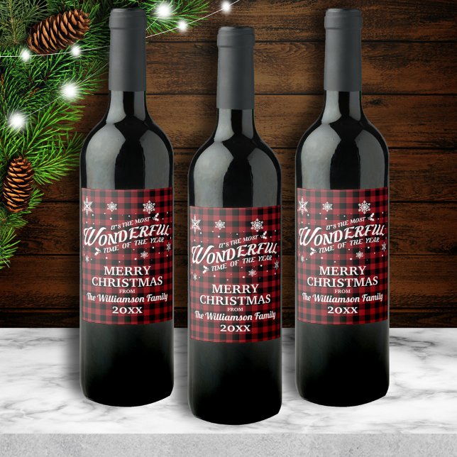 Vintage Red Plaid Merry Christmas Wine Label (Creator Uploaded)