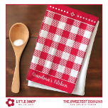 Vintage Red Plaid Pattern Customisable Name Tea Towel<br><div class="desc">Add a touch of charm to your kitchen with this customisable tea towel that features a vintage red plaid pattern on a crisp white background, accented with vibrant red borders, and customisable text that reads, “Grandma’s Kitchen.” This stylish and practical kitchen towel will make an ideal gift for anyone who...</div>
