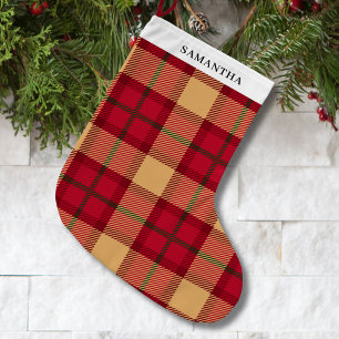 Vintage Red Plaid Personalised  Large Christmas Stocking