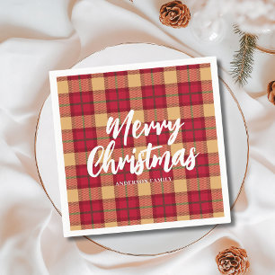 Vintage Red Plaid Personalised Merry Christmas Napkin