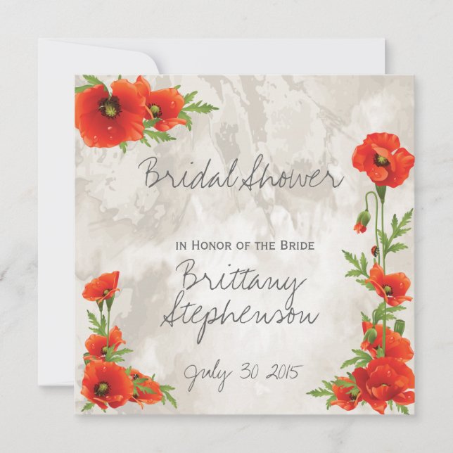 VINTAGE RED POPPIES BRIDAL SHOWER INVITATION (Front)