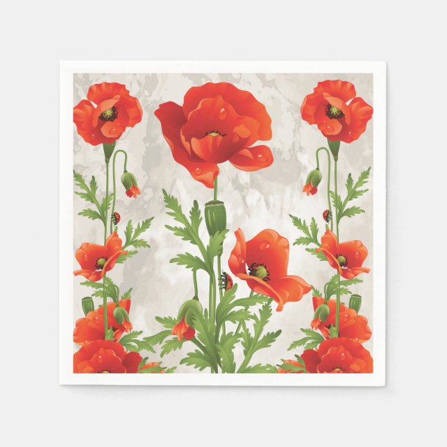 VINTAGE RED POPPIES PAPER NAPKINS (Front)