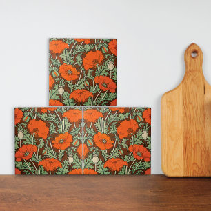 Vintage Red Poppies Pattern Ceramic Tile