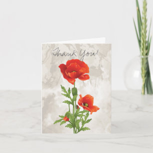 VINTAGE RED POPPIES THANK YOU CARD
