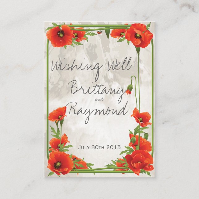 VINTAGE RED POPPIES WISHING WELL GIFT CARD INSERT (Front)