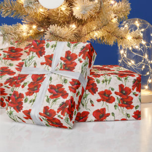 Vintage Red Poppy Design Art Nouveau Wrapping Paper