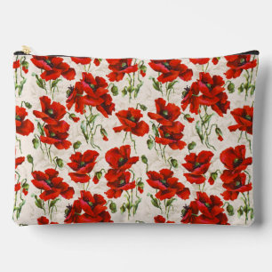 Vintage Red Poppy Floral Pattern Botanical Art Accessory Pouch
