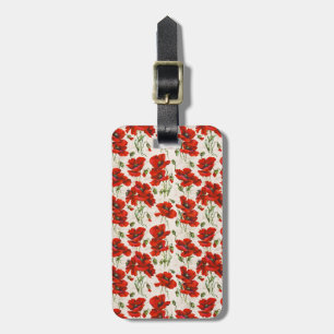 Vintage Red Poppy Floral Pattern Botanical Art Luggage Tag