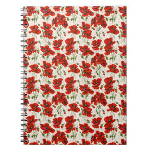 Vintage Red Poppy Floral Pattern Botanical Art Notebook