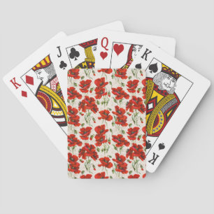 Vintage Red Poppy Floral Pattern Botanical Art Playing Cards