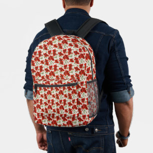 Vintage Red Poppy Floral Pattern Botanical Art Printed Backpack