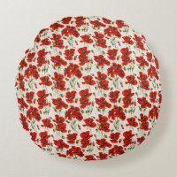 Vintage Red Poppy Floral Pattern Botanical Art