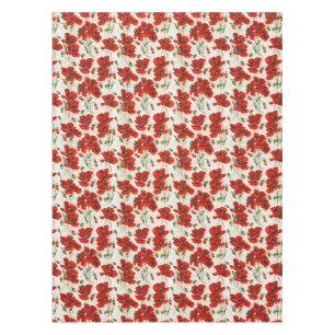 Vintage Red Poppy Floral Pattern Botanical Art Tablecloth