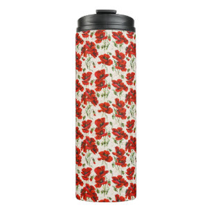 Vintage Red Poppy Floral Pattern Botanical Art Thermal Tumbler