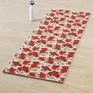 Vintage Red Poppy Floral Pattern Botanical Art Yoga Mat