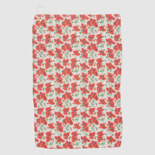Vintage Red Poppy Floral Pattern Golf Towel