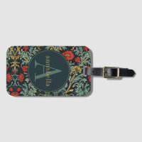 Vintage Red Poppy Floral William Morris Monogram