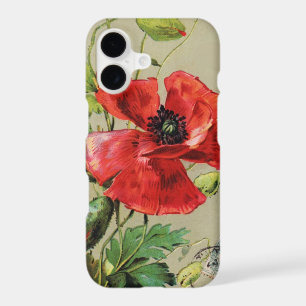 VINTAGE RED POPPY FLOWER IN GREY