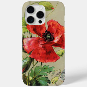 VINTAGE RED POPPY FLOWER IN GREY iPhone 15 PRO MAX CASE
