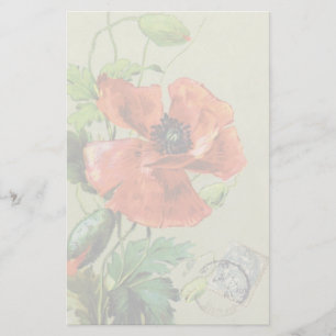 VINTAGE RED POPPY FLOWER STATIONERY