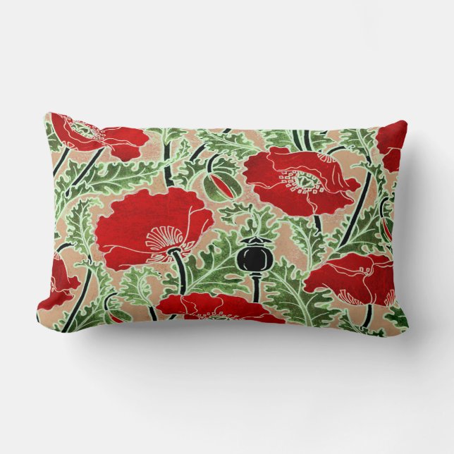 Vintage Red Poppy Throw Pillow (Front)