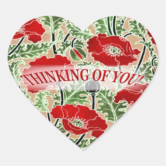 Vintage Red Poppy with love Heart Sticker (Front)