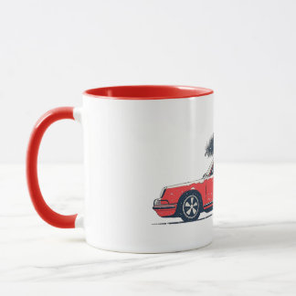 Vintage red Porsche 911 964 with Christmas Tree Mug