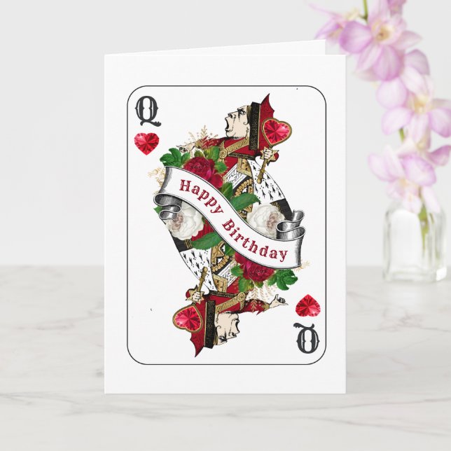 Vintage Red Queen of Hearts Birthday Card (Orchid)