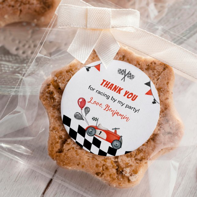 Vintage Red Race Car 1st Birthday Stickers (Creator Uploaded)