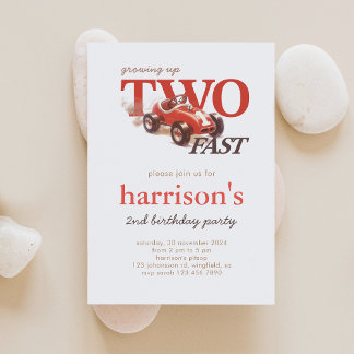 Vintage Red Race Car 2nd Birthday Invitation