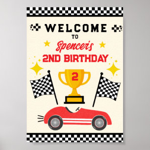 Vintage Red Race Car 2nd Birthday Party Poster