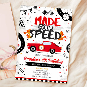 Vintage Red Race Car 4th Birthday Invitation