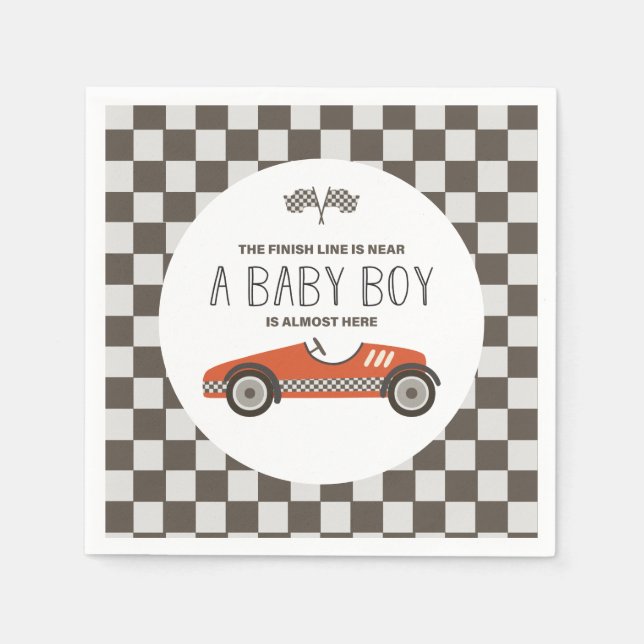 Vintage Red Race Car Baby Shower Napkin (Front)