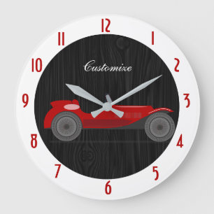 Vintage Red Race Car Black Red Customise Large Clo Clock