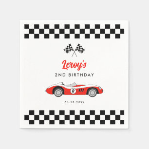 Vintage Red Race Car Boy 2nd Birthday Party Napkin