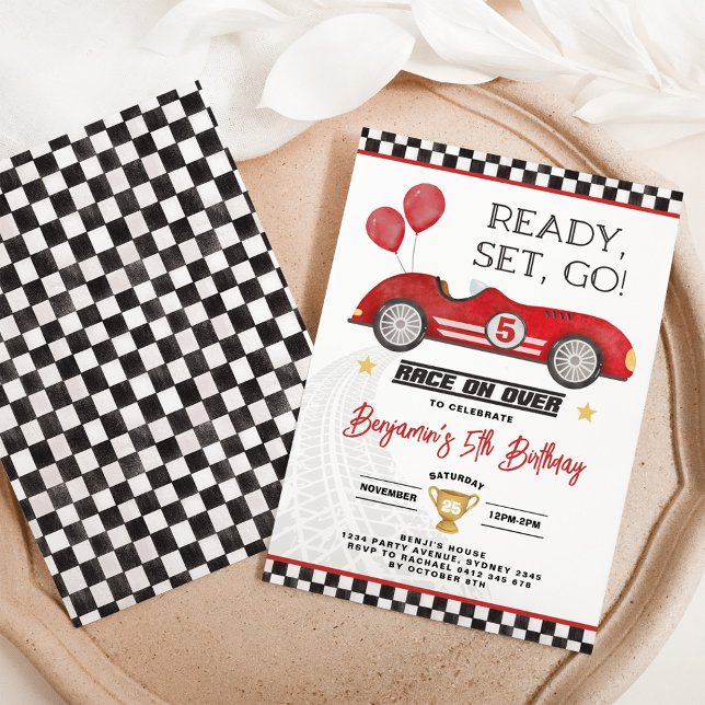 Vintage Red Race Car Boy Birthday Party Invitation (Creator Uploaded)