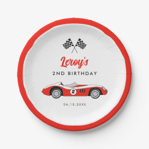 Vintage Red Race Car Boy Birthday Party Paper Plate