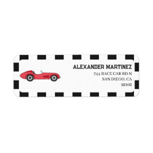 Vintage Red Race Car Return Address