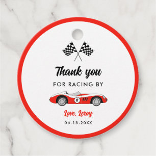 Vintage Red Race Car Thank You Birthday Favour Tags