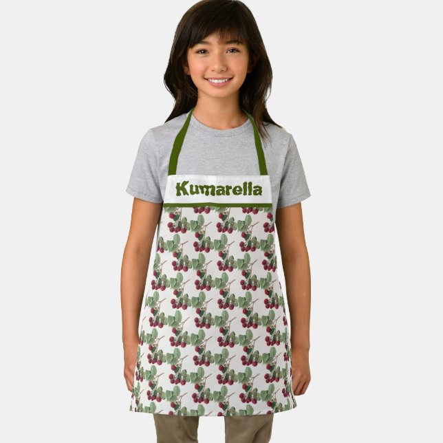 Vintage Red Raspberries Pattern Personalised Apron (Insitu)