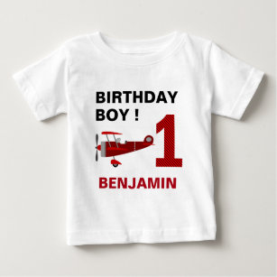 Vintage Red Retro Aeroplane 1st Birthday Party Baby T-Shirt