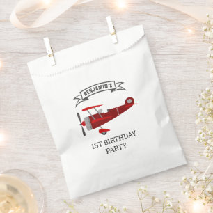 Vintage Red Retro Aeroplane Birthday Party Favour Bags