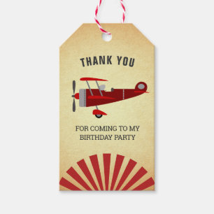Vintage Red Retro Aeroplane Birthday Party Favour Gift Tags