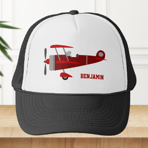 Vintage Red Retro Aeroplane Kids Trucker Hat