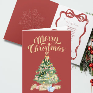 Vintage Red Retro Christmas Tree Card