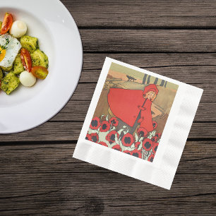 Vintage Red Riding Hood Wolf Poppy Flowers Napkin